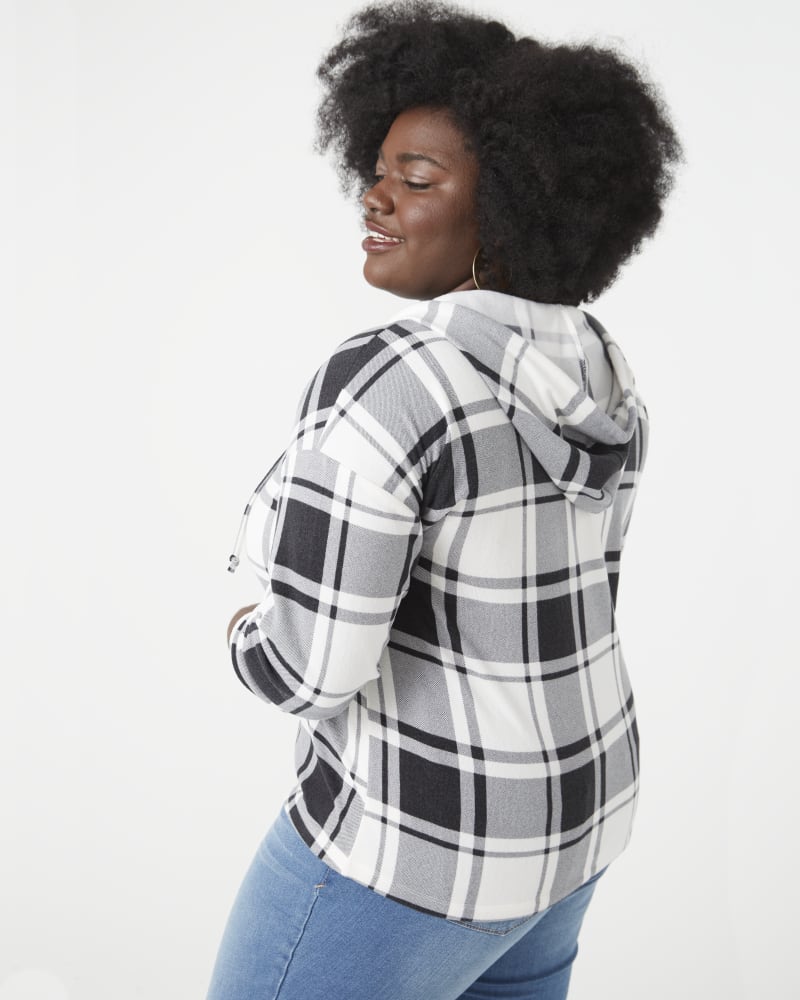 Sabrina Plus Size Plaid Drawstring Hoodie White Black